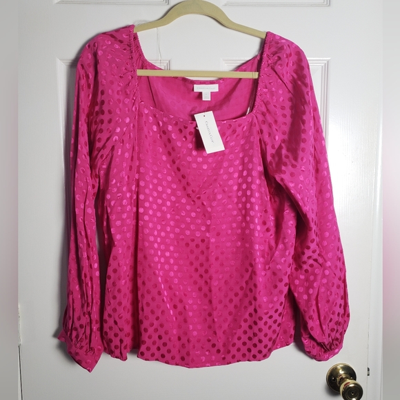 Charter Club Tops - NWT Charter Club Fushia Polka Dot Long Sleeve Blouse